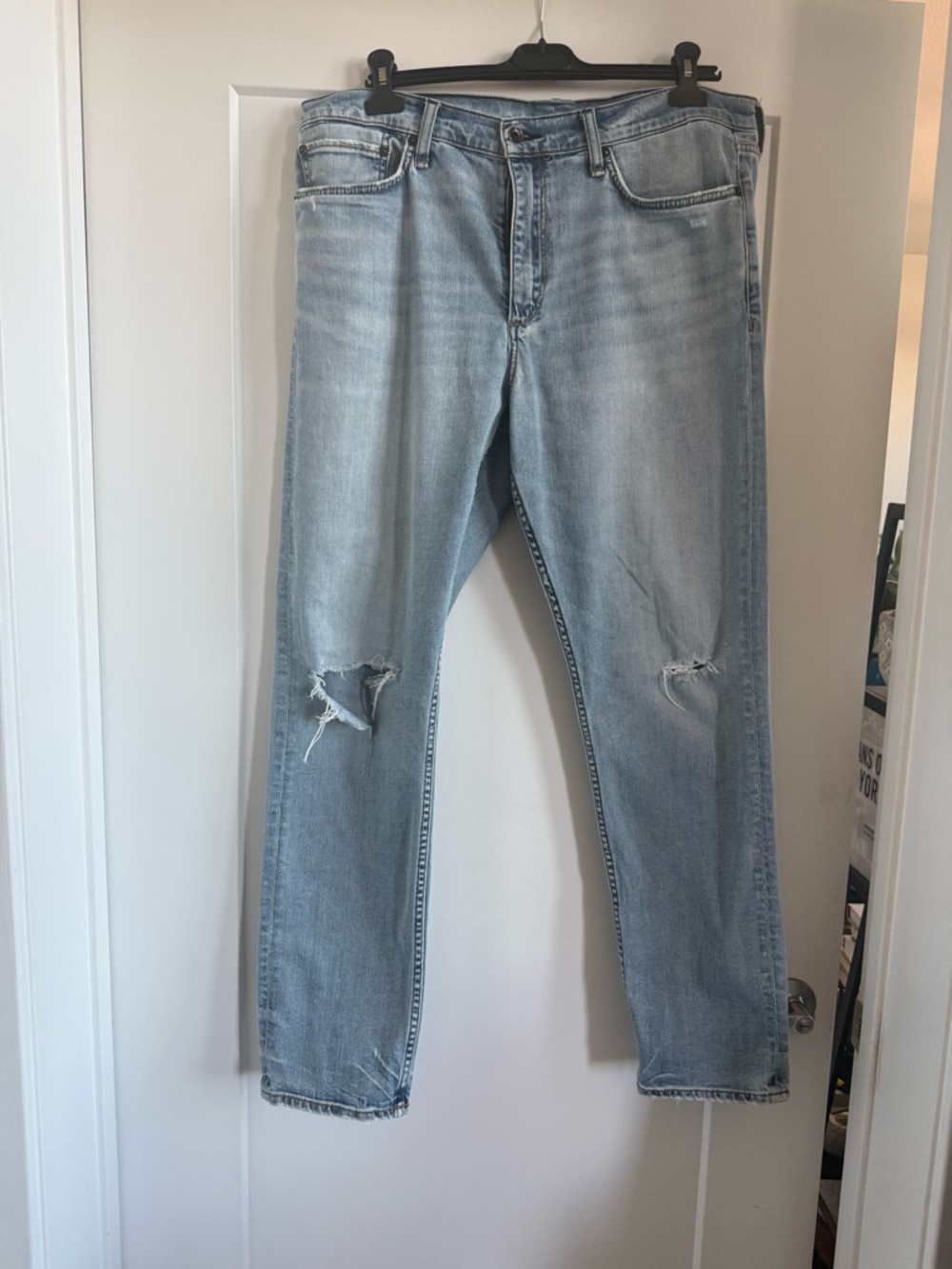 rag & bone Light Blue Slim Straight Distressed Jeans